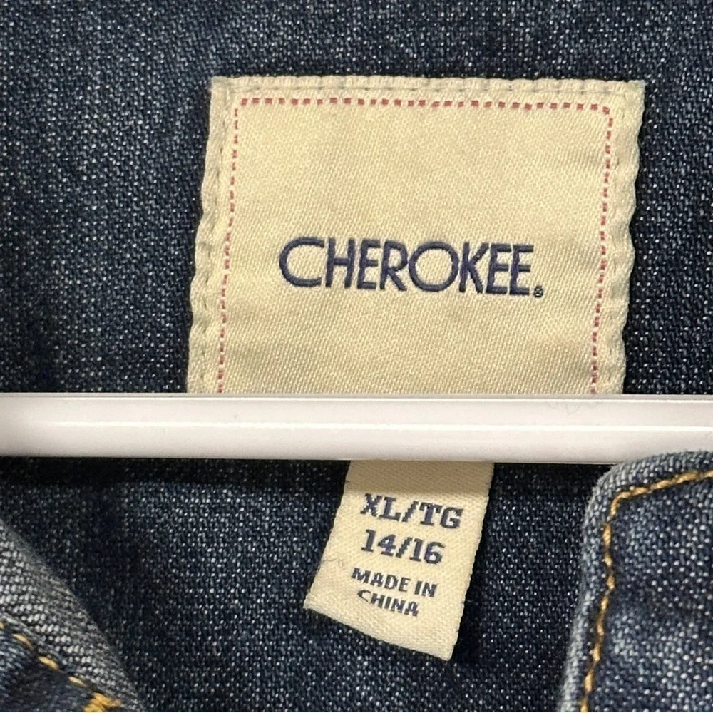 Black & White Skeleton fabric on an Upcycled Cherokee Denim Jacket., XL 14 / 16